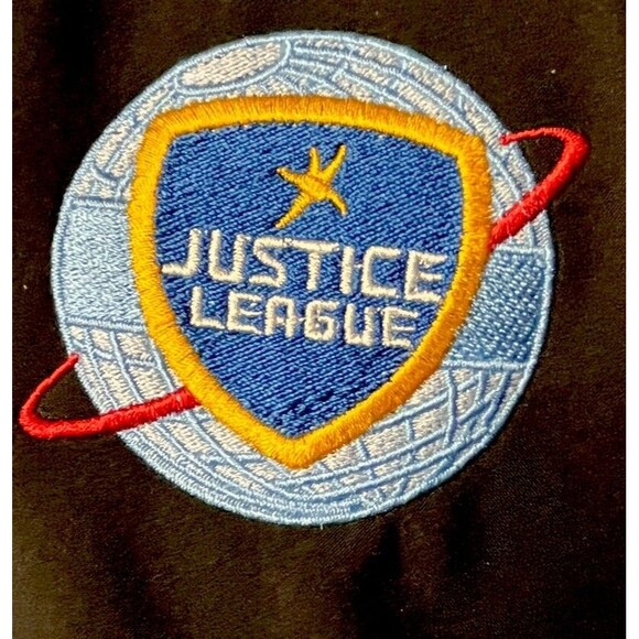 Justice League Black Elevate Jacket Large Full Zip Fleece Lined Shell Logo Patch - Picture 3 of 5